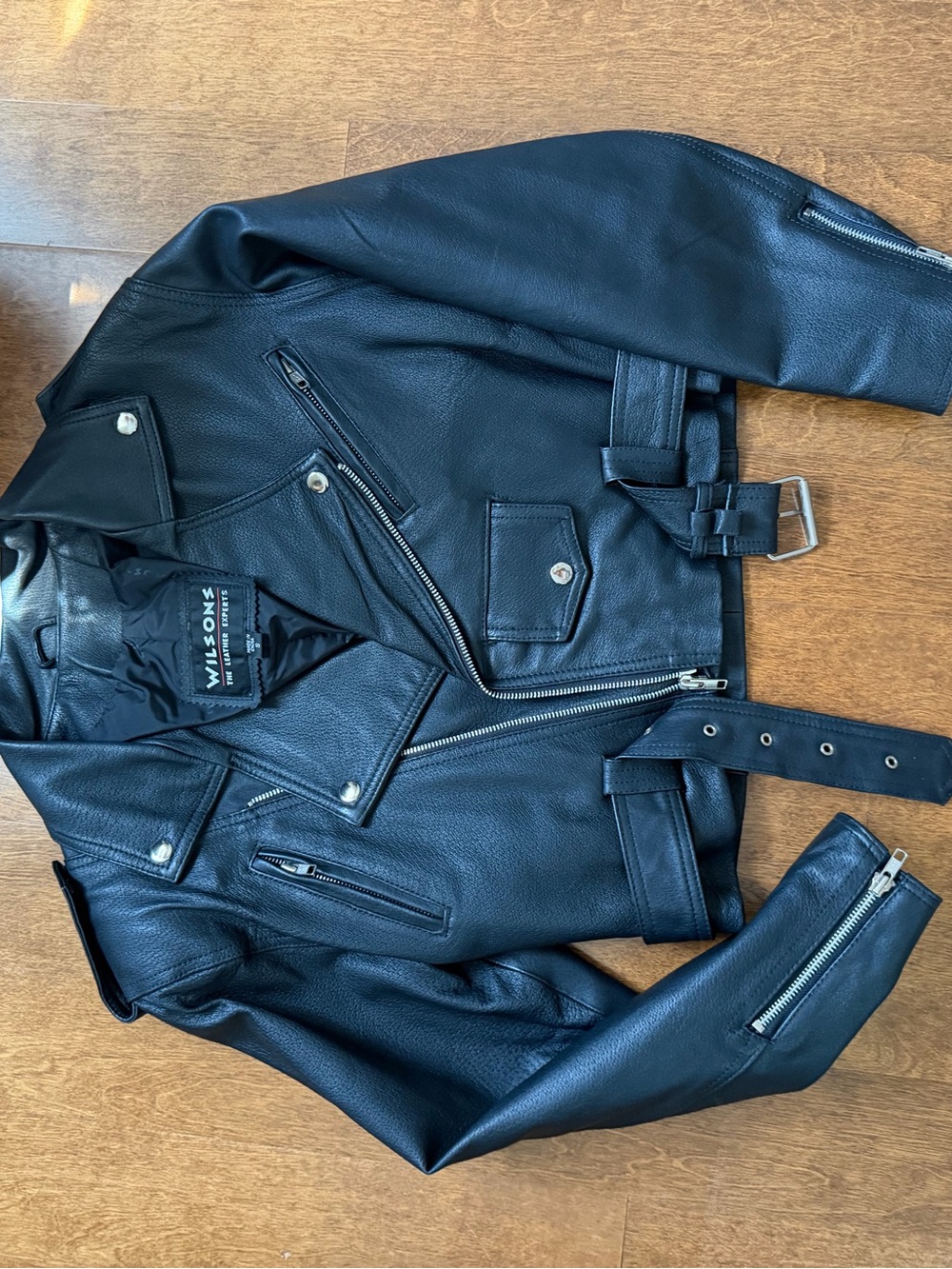 Vintage Wilsons Leather Black Cropped Moto Jacket Belt Small - Picture 12 of 15